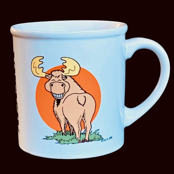 1982 A.C.E. ALASKA Moose Mug Poop Coffee Cup Someone Made Mark in Field Funny - Picture 1 of 12